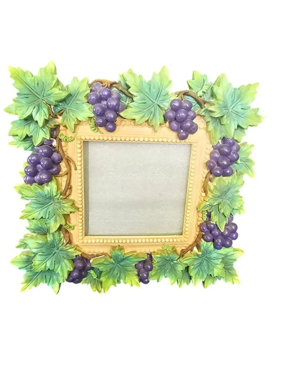 Vintage Grape Vine Photo Frame 3D Tuscan Kitchen Decor Green Leaves & Purple Gra